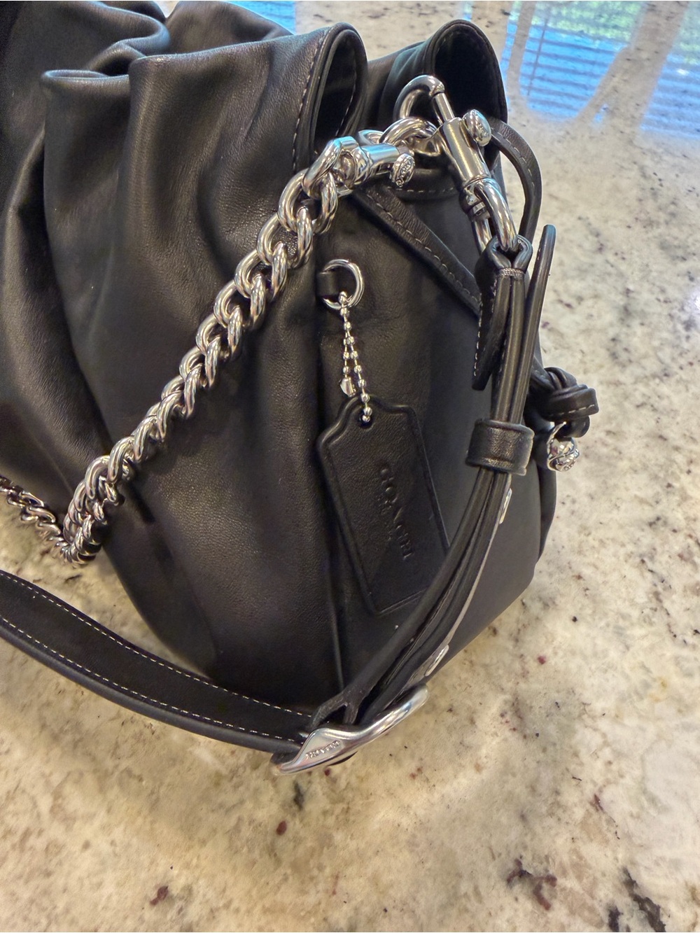 Like New Coach Large Faye Black Leather Shoulder Bag with Silver Chain - Picture 8 of 16